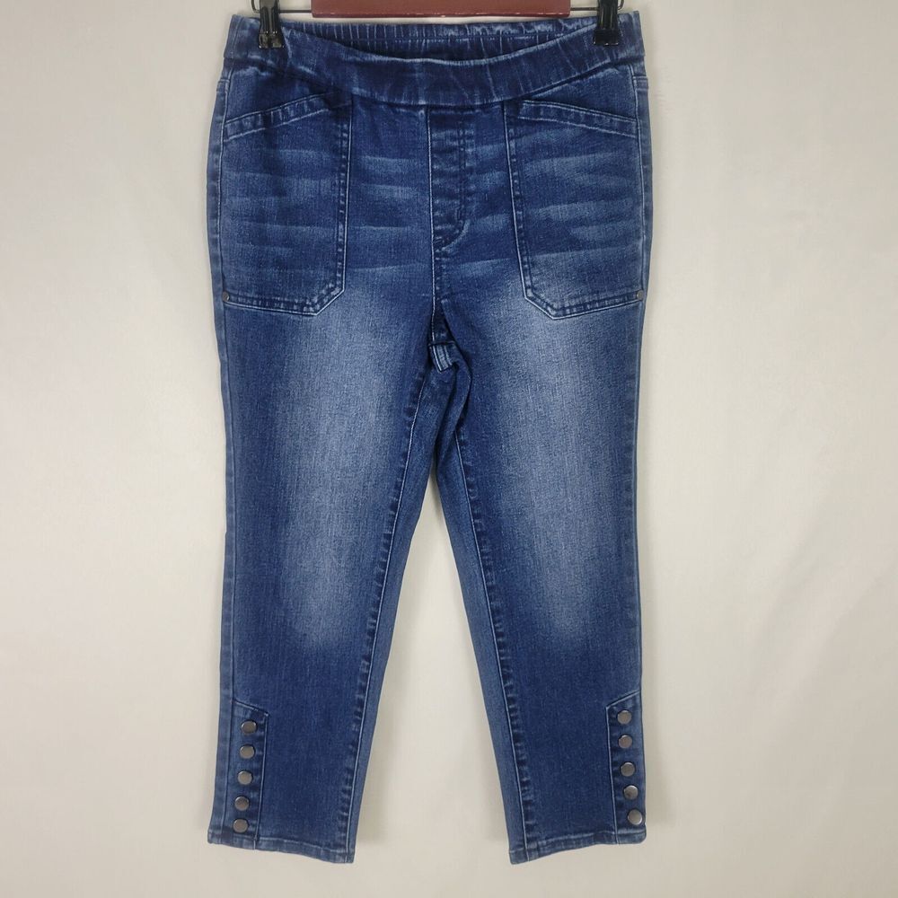 Motto Jeans Womens 6 Blue Mid Rise Capri Decorative Ankle Button Dark Wash Denim